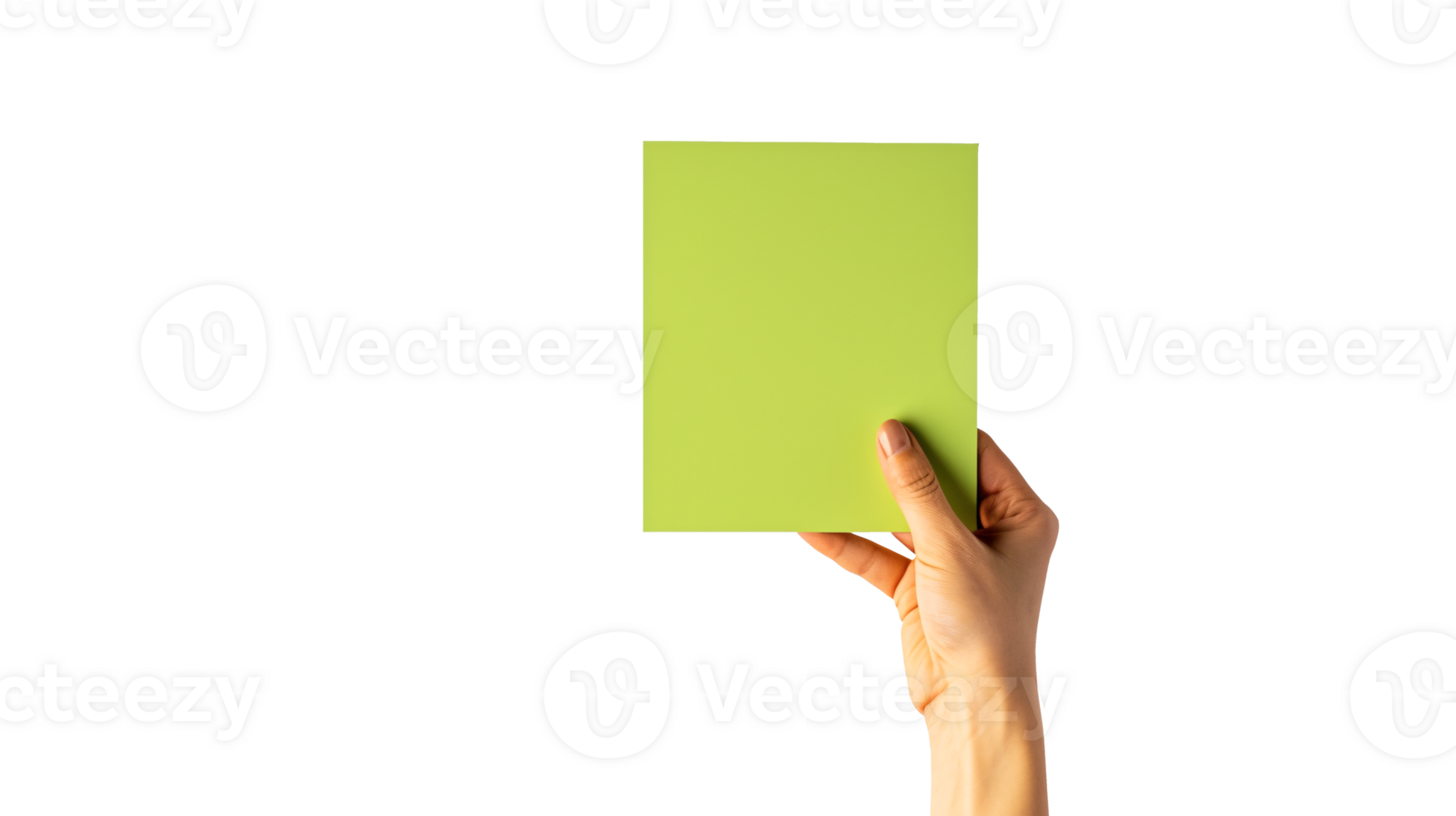hand holding a blank green card, with a transparent background png