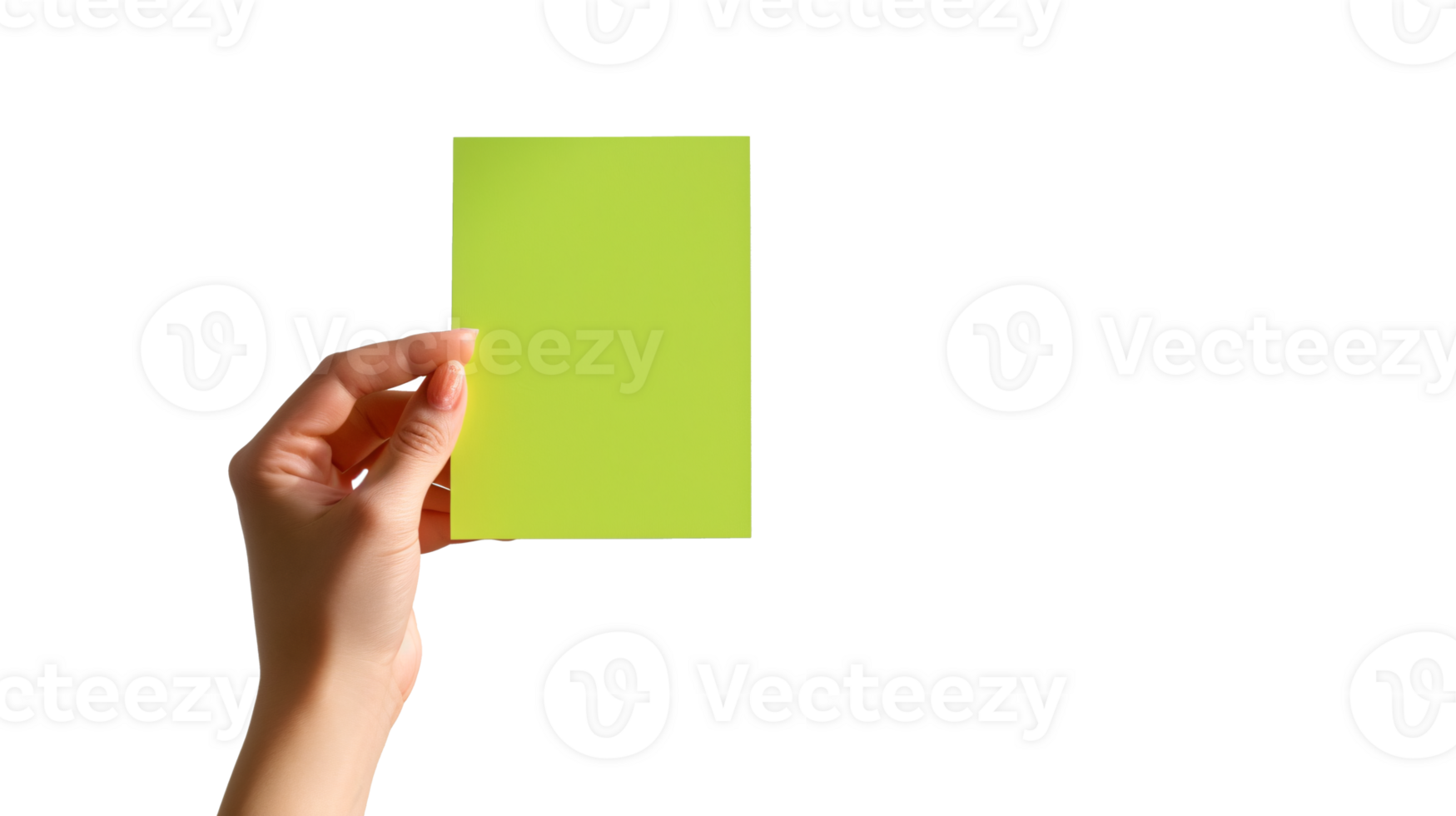 hand holding a blank green card, with a transparent background png