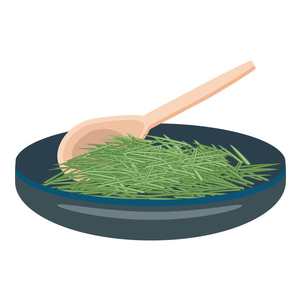 Fresh rosemary in frying pan with wooden spoon vector
