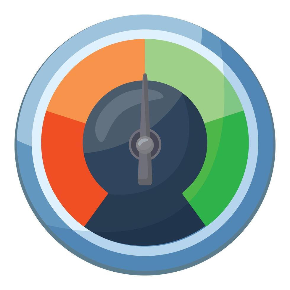 Vibrant performance indicator icon with a needle set to optimal green zone vector