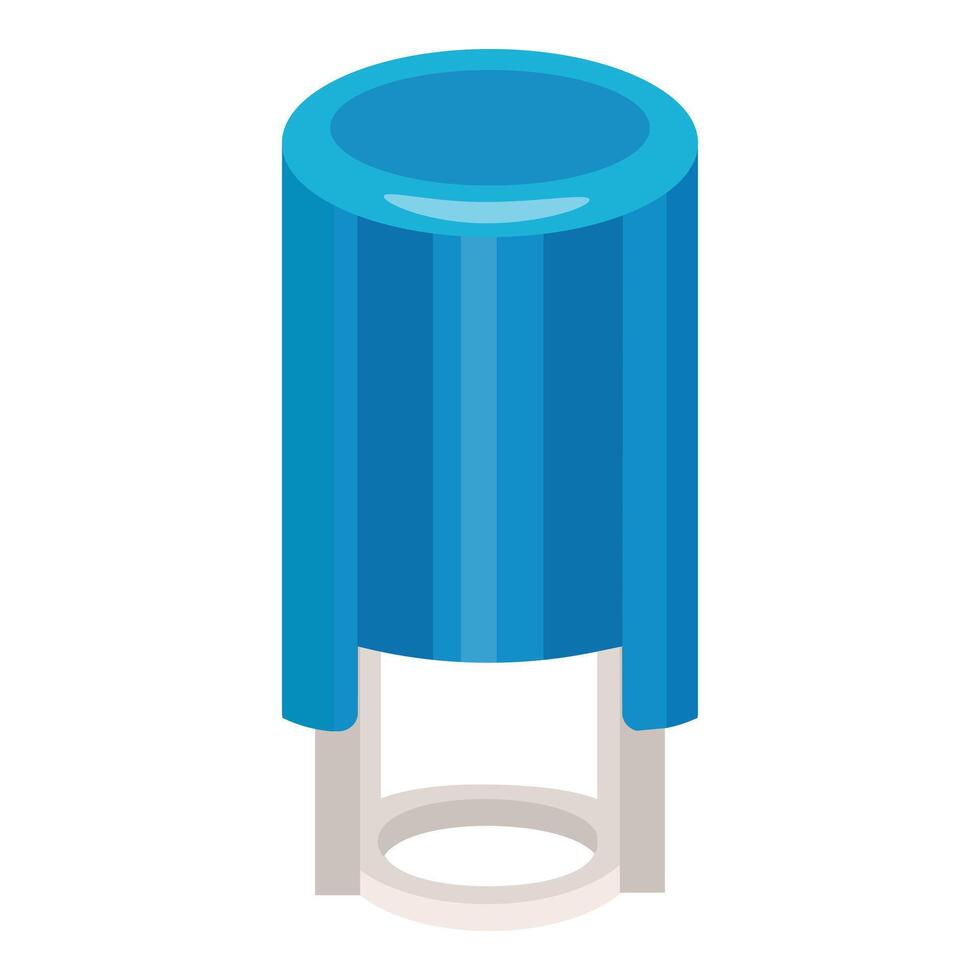 Detailed illustration of a blue electronic capacitor in isometric view, suitable for technical content vector