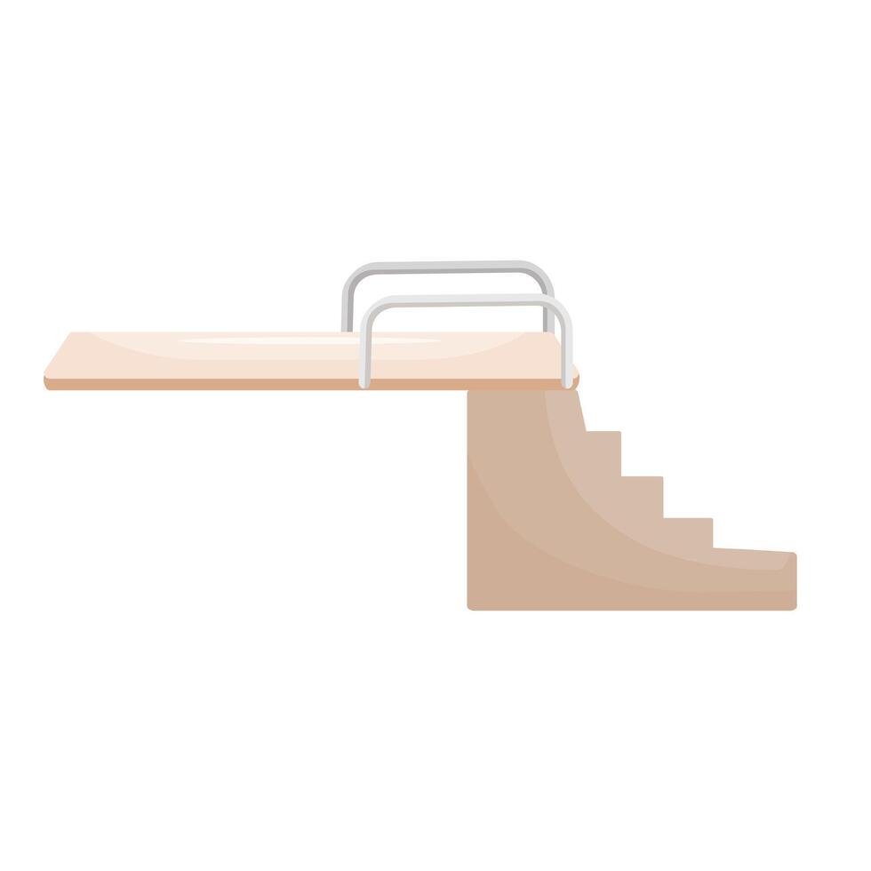 Flat design of a classic wooden diving board with steps over a white background vector
