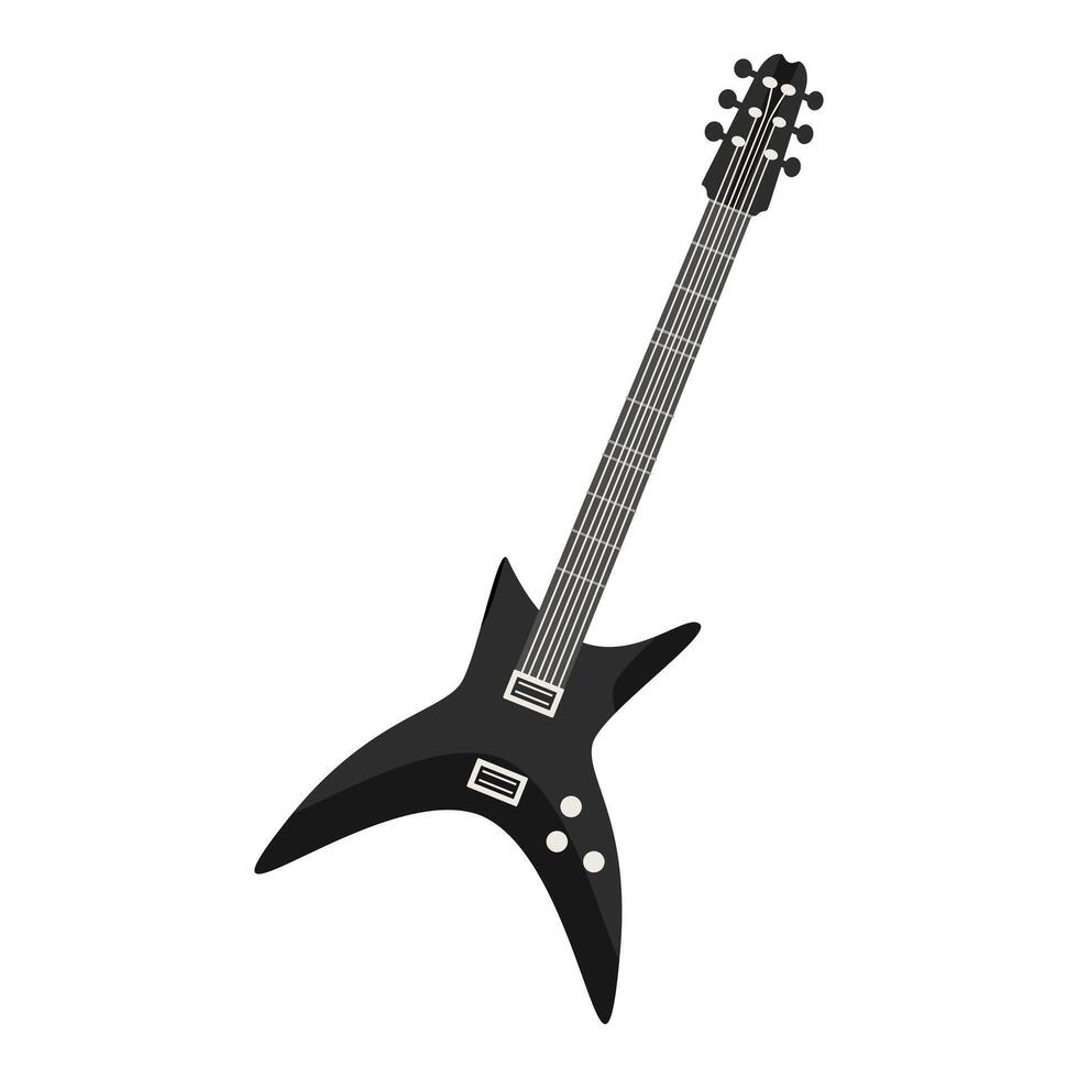 Black electric guitar with a distinctive body shape, isolated on a white background vector