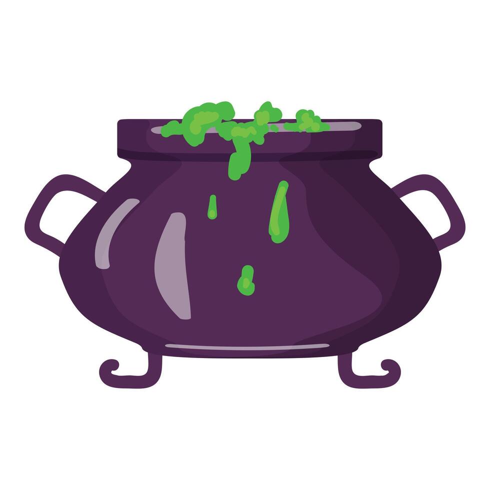 Cartoon witch's cauldron with bubbling green potion vector