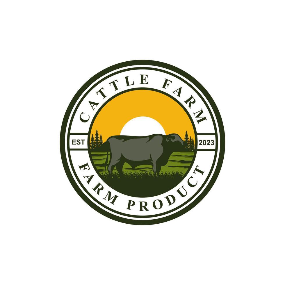 Vintage Cattle Farm Logo Template. vector