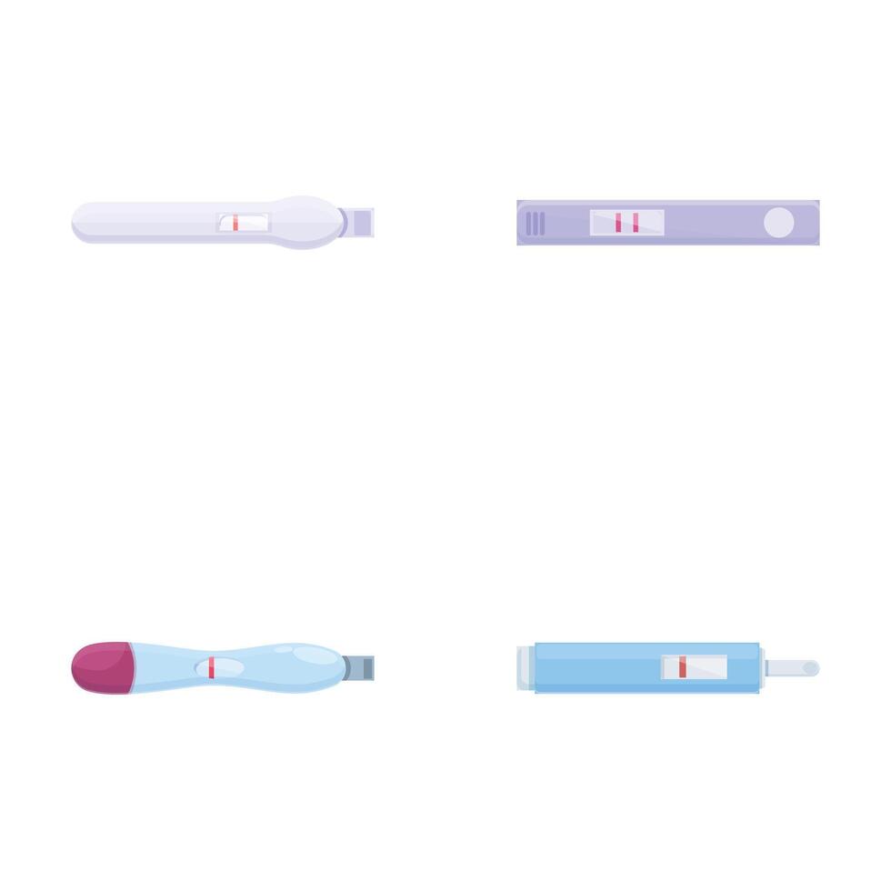 Pregnancy test icons set cartoon . Pregnancy positive and negative test vector