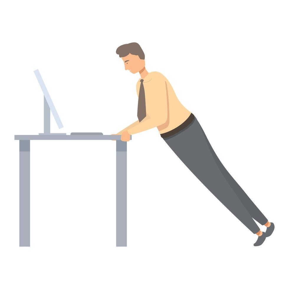 Office fitness, man doing incline pushups at work desk vector