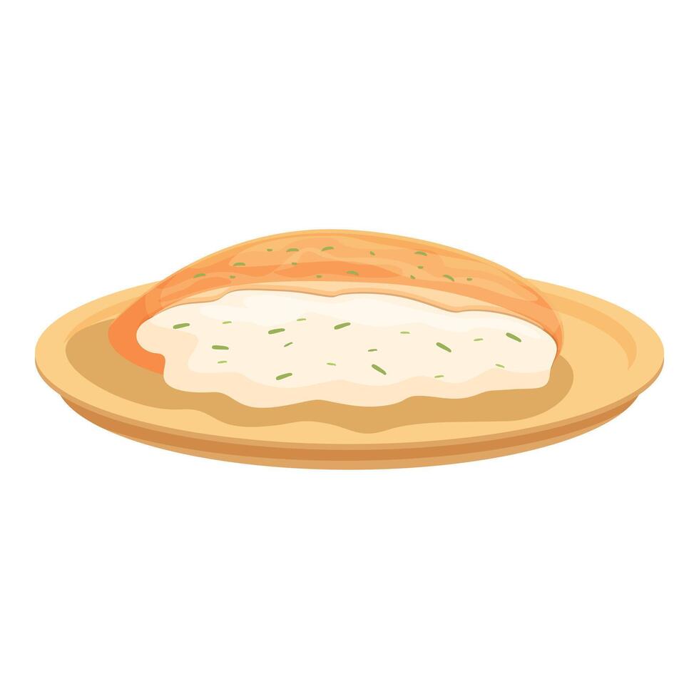Freshly baked pita bread with hummus on plate vector