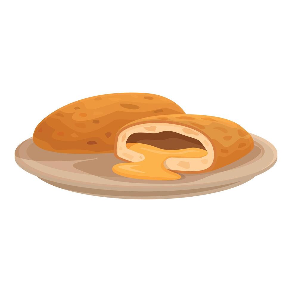 Cartoon stuffed cheese bread on plate vector
