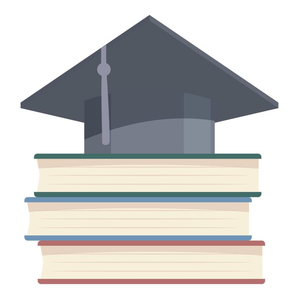 Graduation cap on stack of books illustration vector