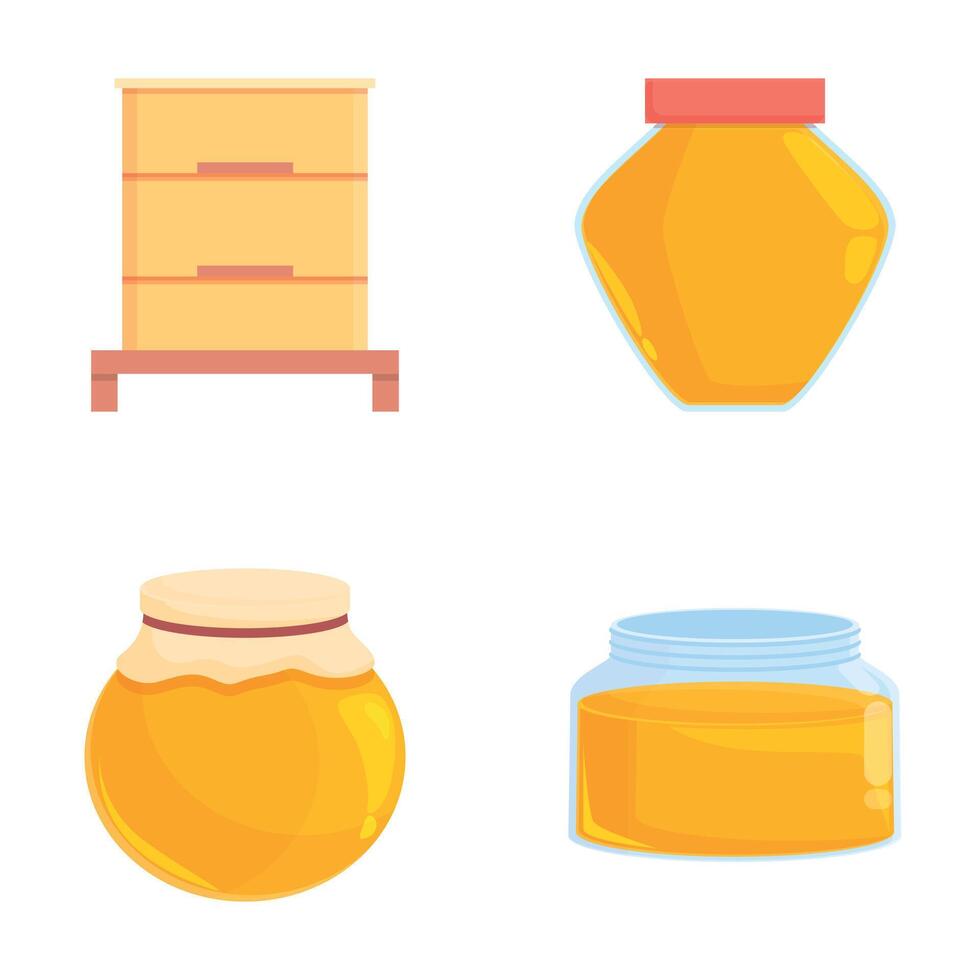 Beekeeping icons set cartoon . Bee hive and jar of honey vector