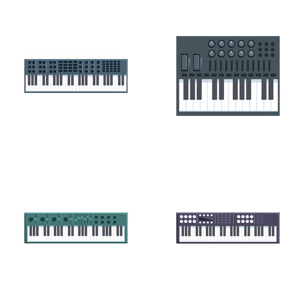 Synthesizer icons set cartoon . Electromusical techno synthesizer vector