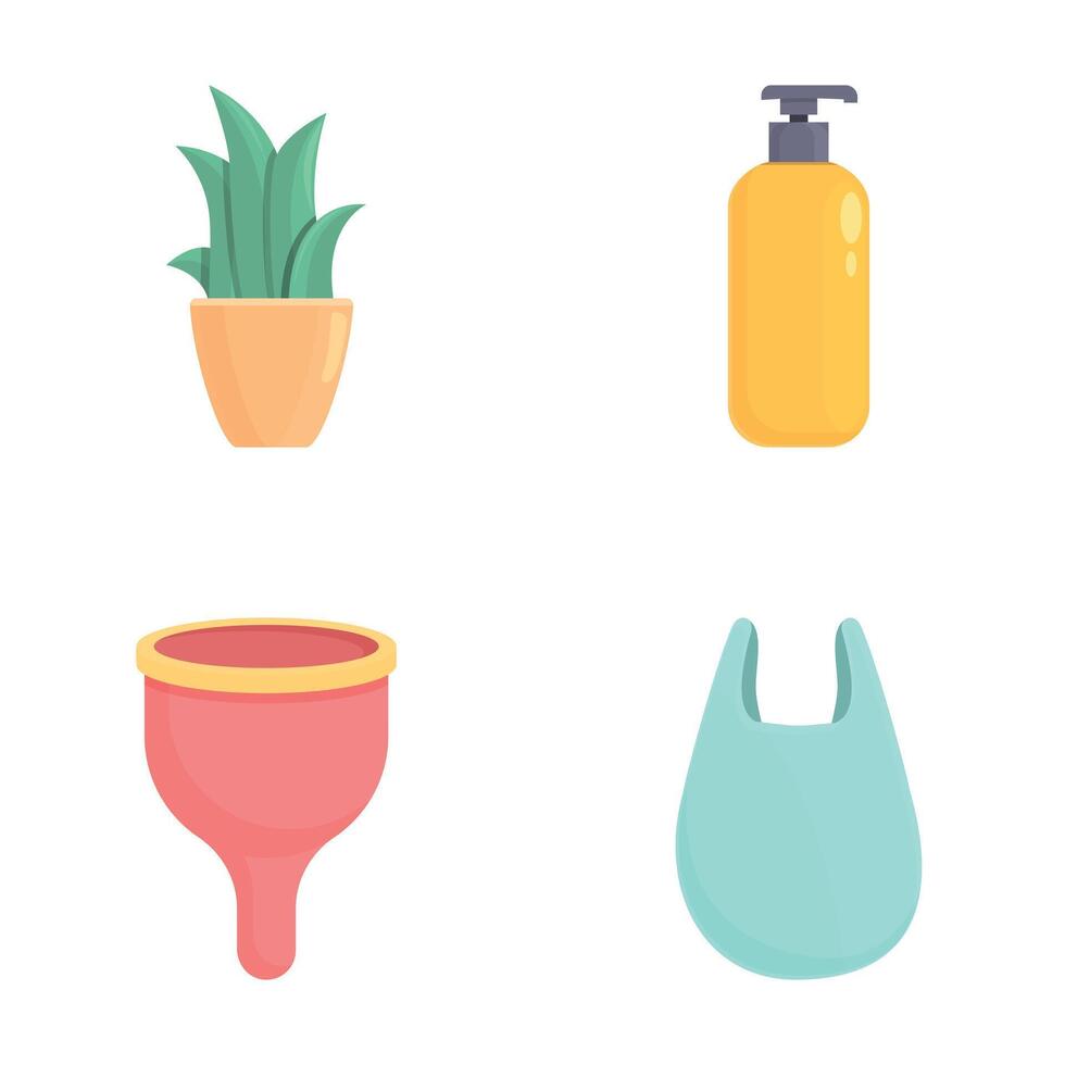 Recycling icons set cartoon . Various item and recycling sign vector