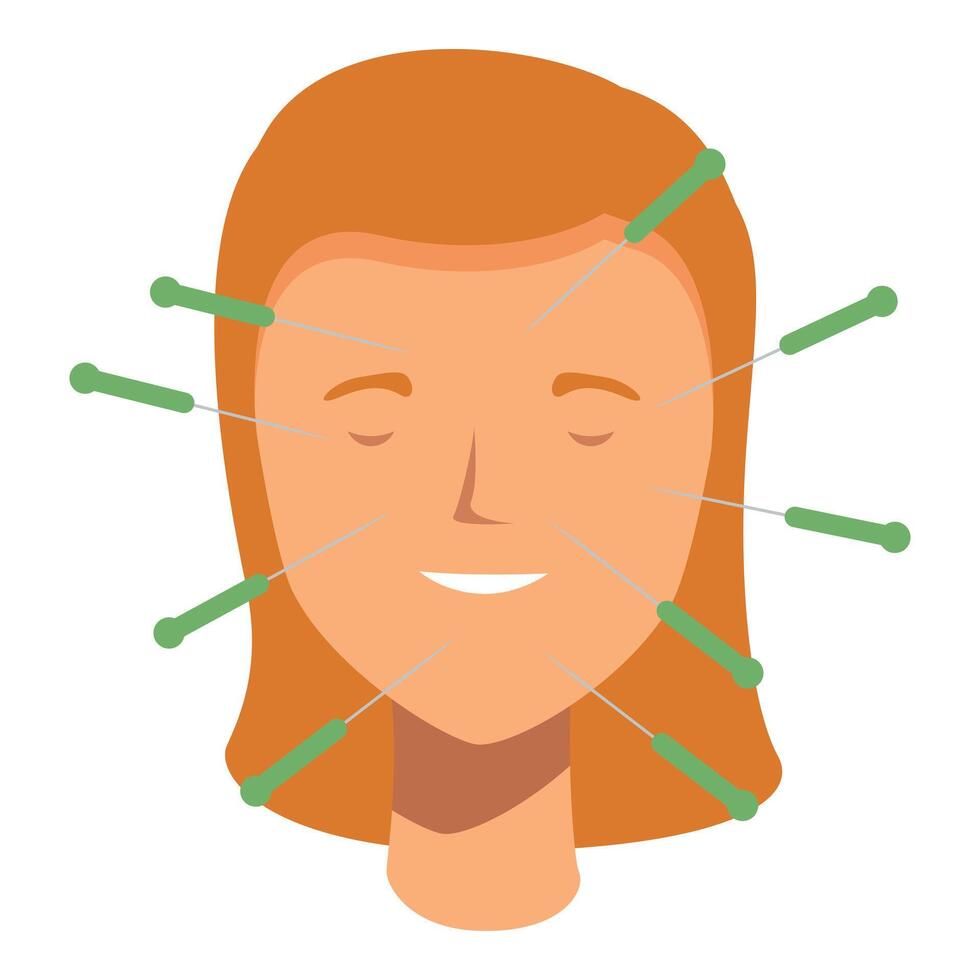 illustration of a face with acupuncture needles placement vector