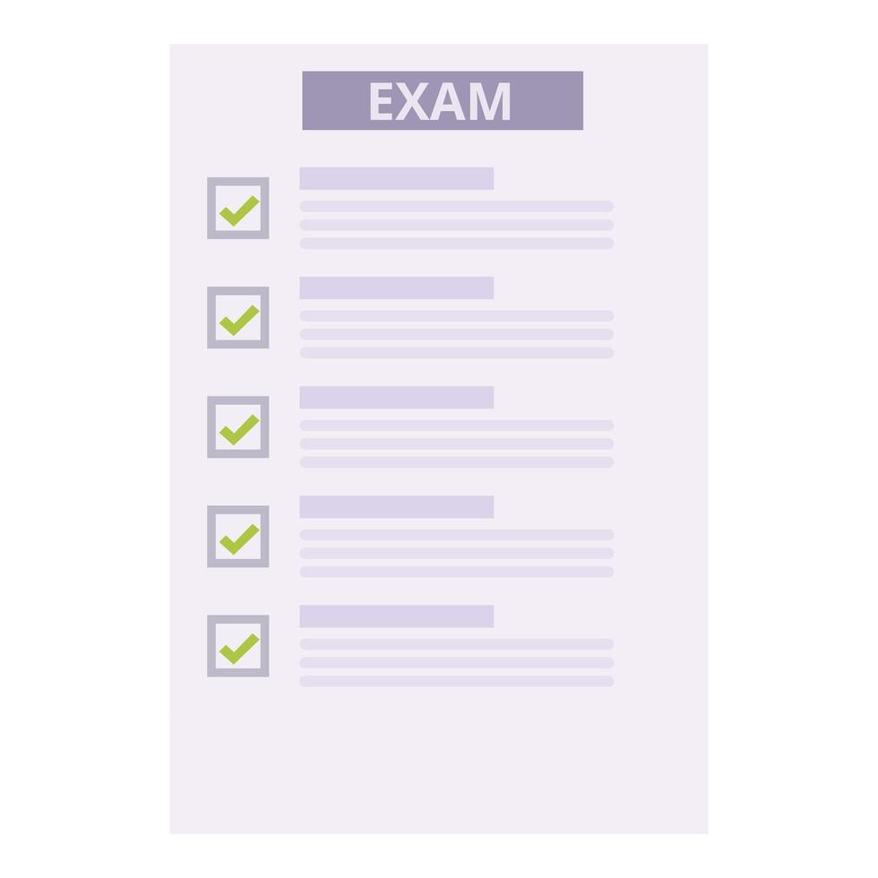 Checked exam paper with green tick marks vector
