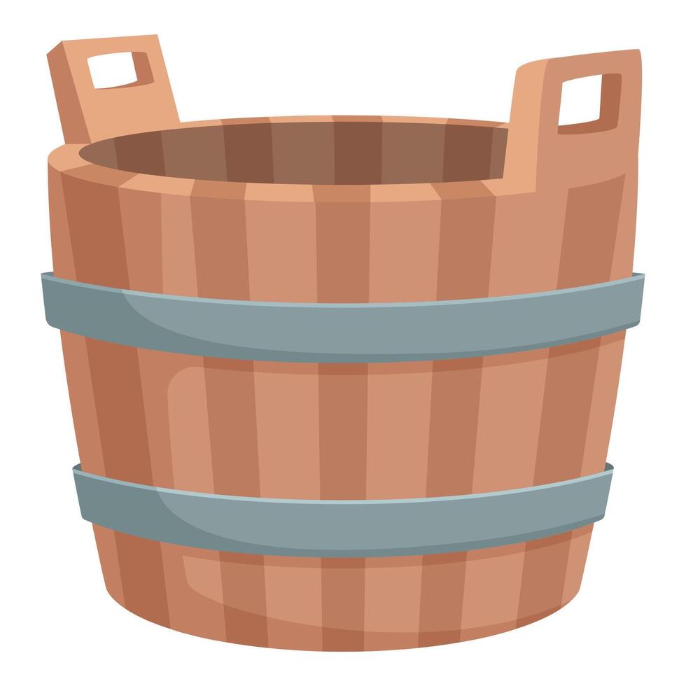 illustration of a wooden bucket with metal bands, isolated on white vector