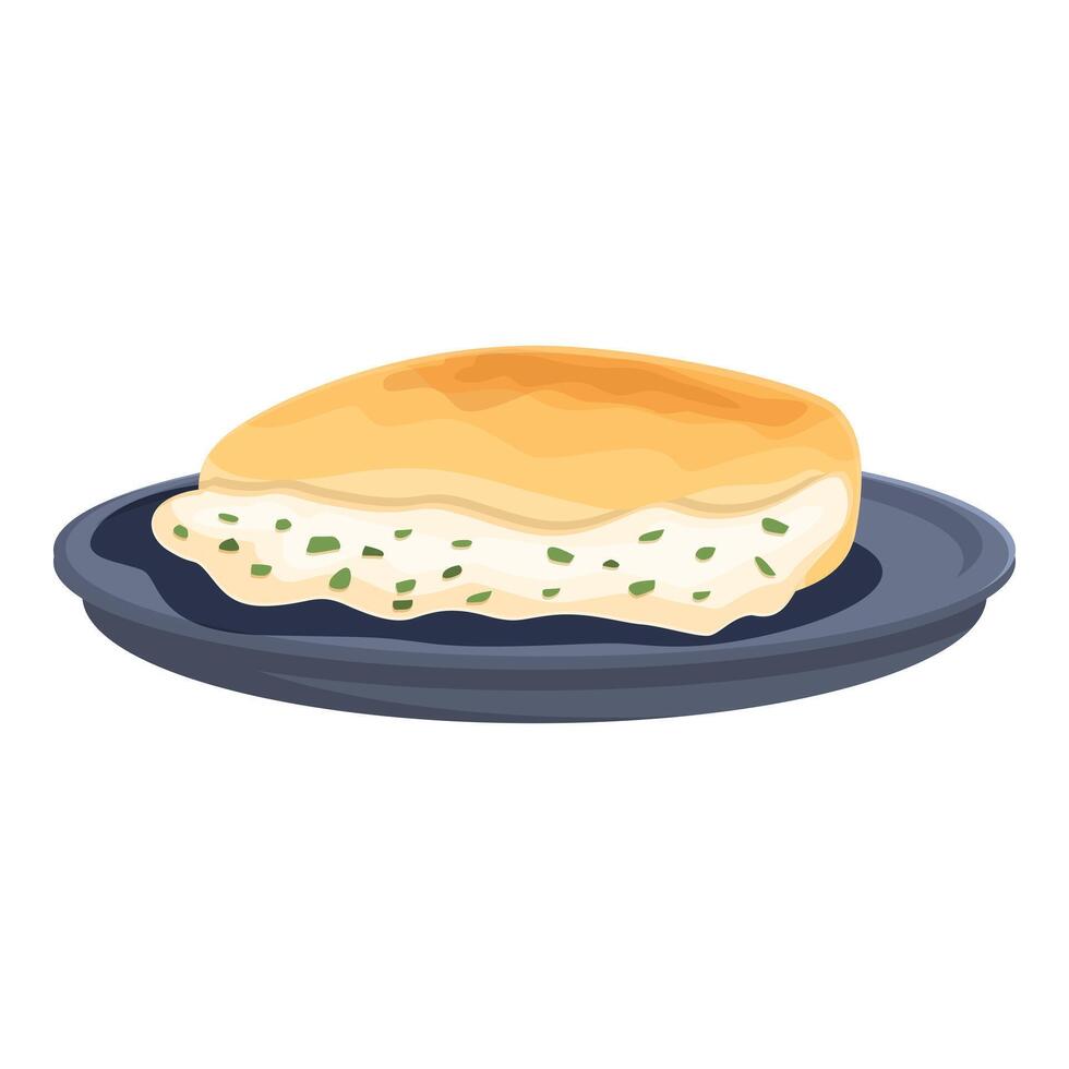 Fresh baked cheese omelette on plate vector