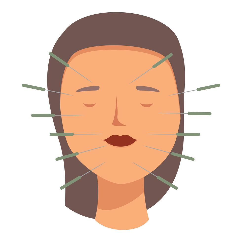 graphic of a woman's face with acupuncture needles for holistic treatment vector