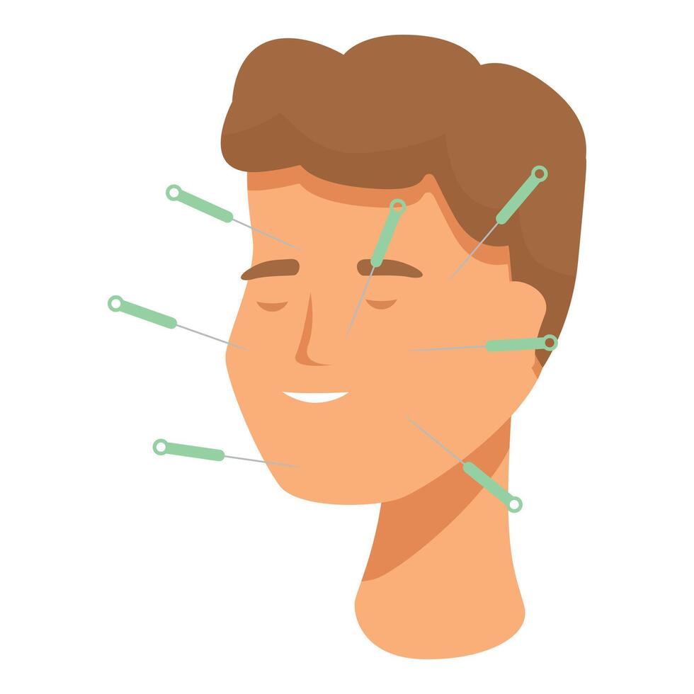 Acupuncture therapy on male facial illustration vector