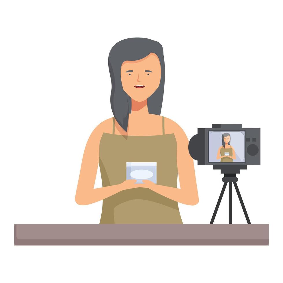 Female vlogger recording content in studio vector