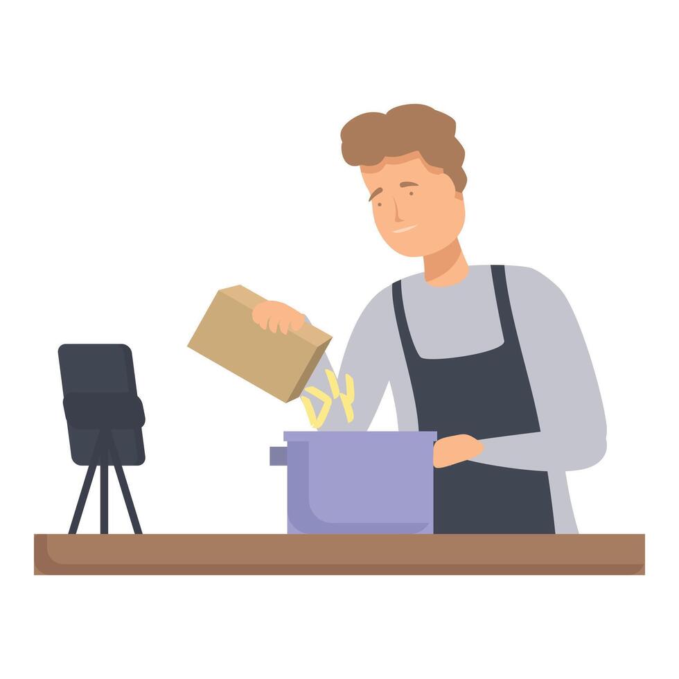 Male cartoon chef cooking in kitchen vector