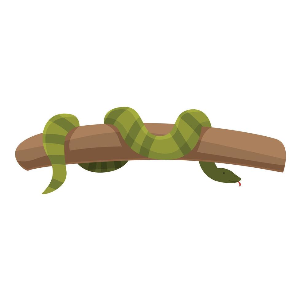 Cartoon green snake coiled on tree branch vector