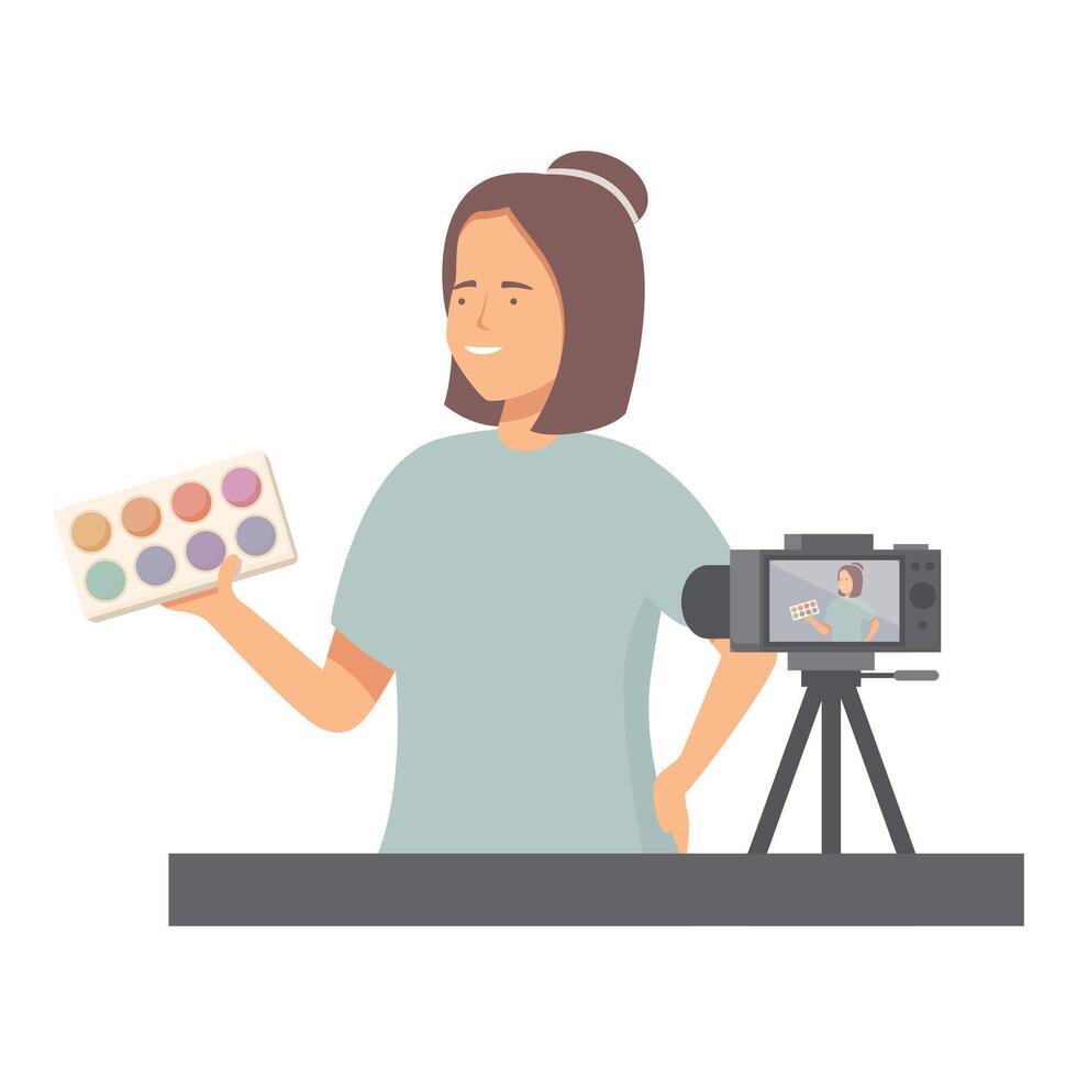 Art instructor conducting online painting tutorial vector
