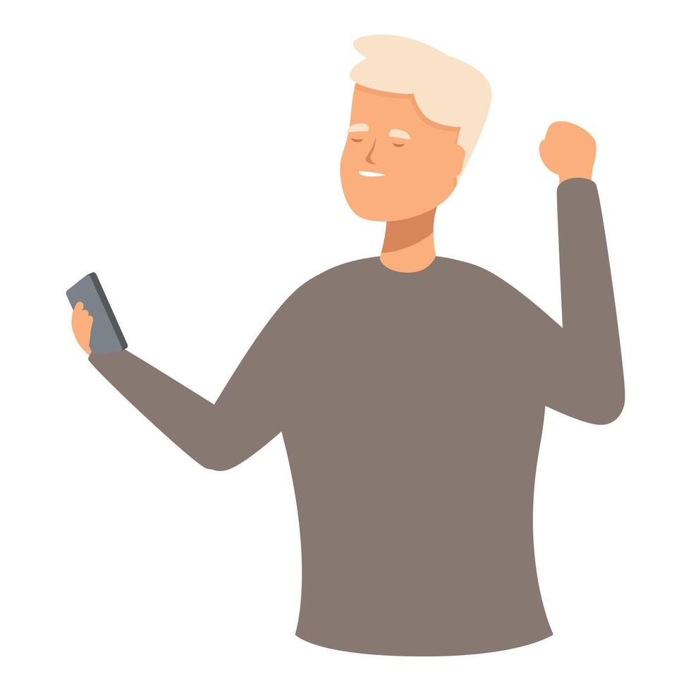 Joyful young man celebrating with smartphone vector