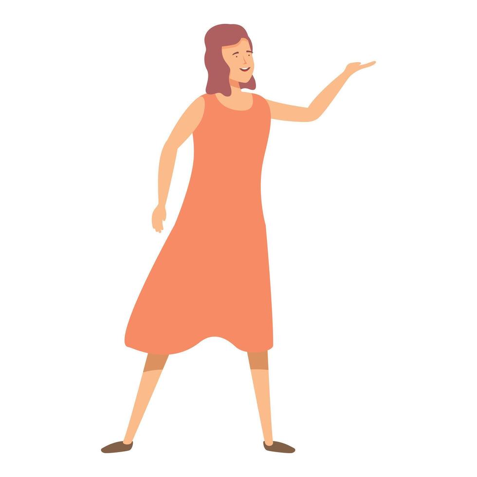 Cheerful woman gesturing to the side vector