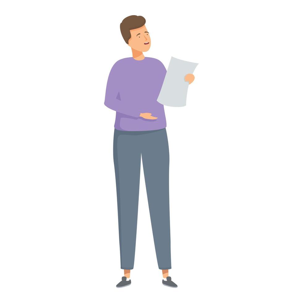 illustration of a smiling man standing and reading a paper document vector