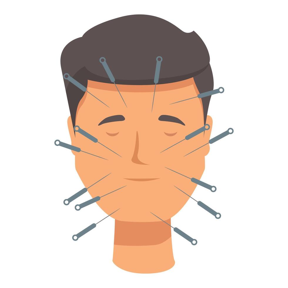 graphic of a man's face with acupuncture needles for alternative medicine themes vector