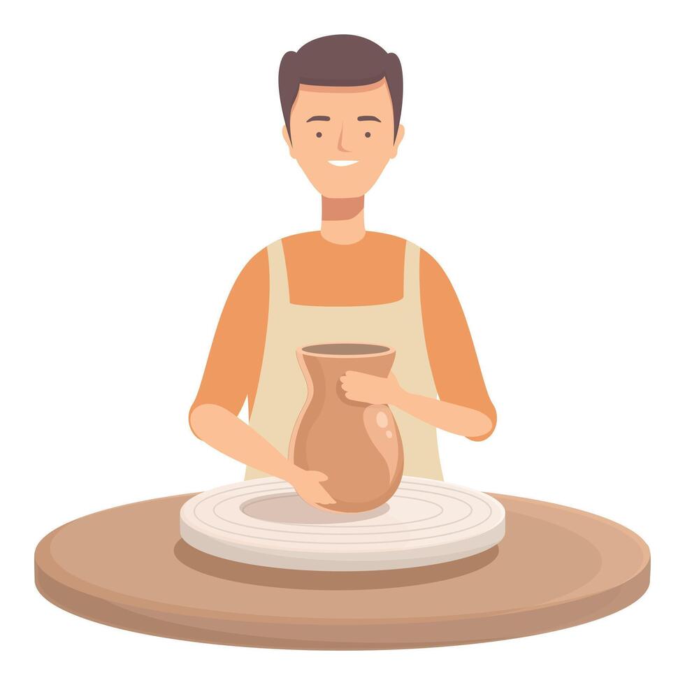 Man crafting pottery on wheel vector