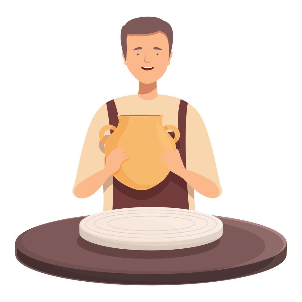 Potter at work with clay on wheel vector