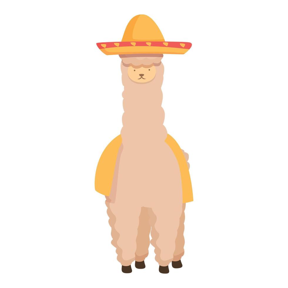 Cartoon llama in sombrero and poncho vector