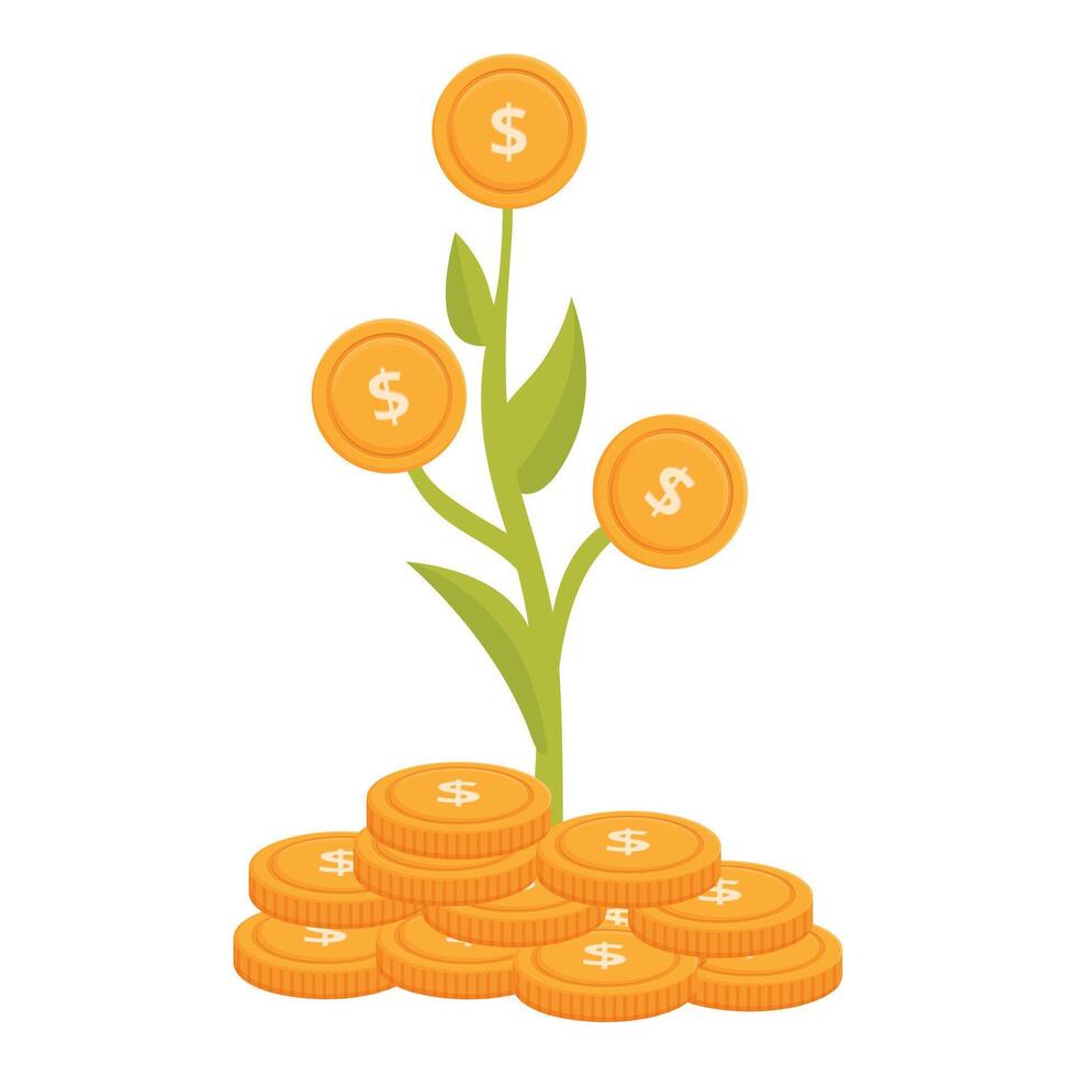 Stylized graphic of coins growing on a plant, symbolizing financial growth and investment vector