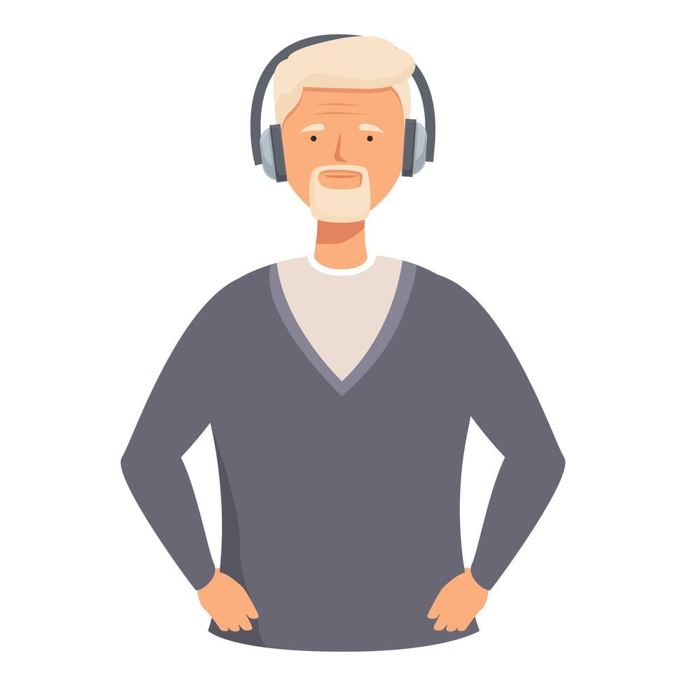 Senior man enjoying music with headphones vector