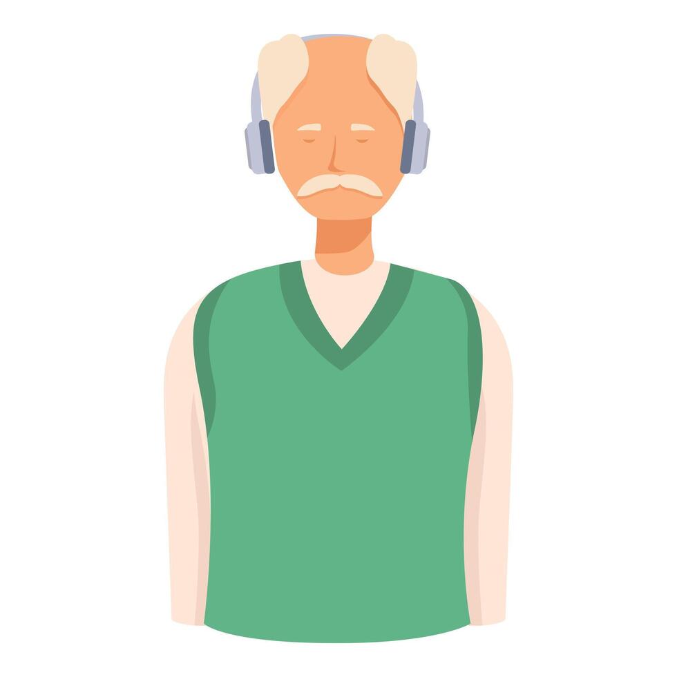 Senior man listening to music with headphones vector
