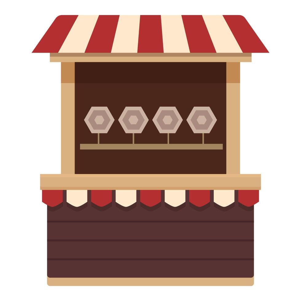 Flat design of a traditional market stall with striped awning and display shelves vector