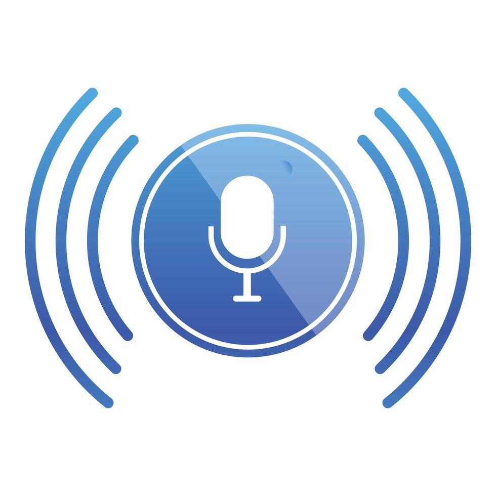 Blue voice assistant icon with sound waves vector