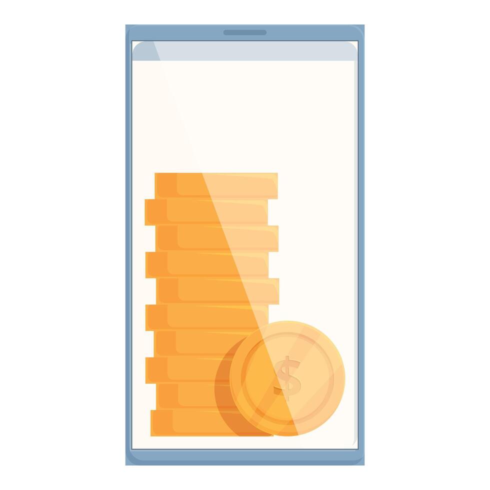 image displaying stack of coins inside a smartphone, symbolizing mobile finance vector
