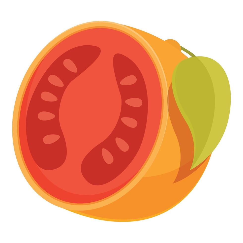 Vibrant illustration of a ripe tomato with a slice cut out, isolated on white vector