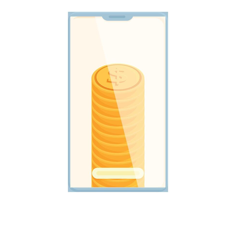 of a mobile phone displaying a stack of coins, symbolizing revenue growth or online income vector