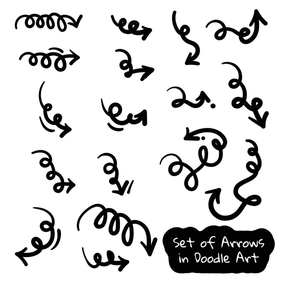 set of hand drawn arrows in irregular shapes with various directions simple for poster or social media post design template vector