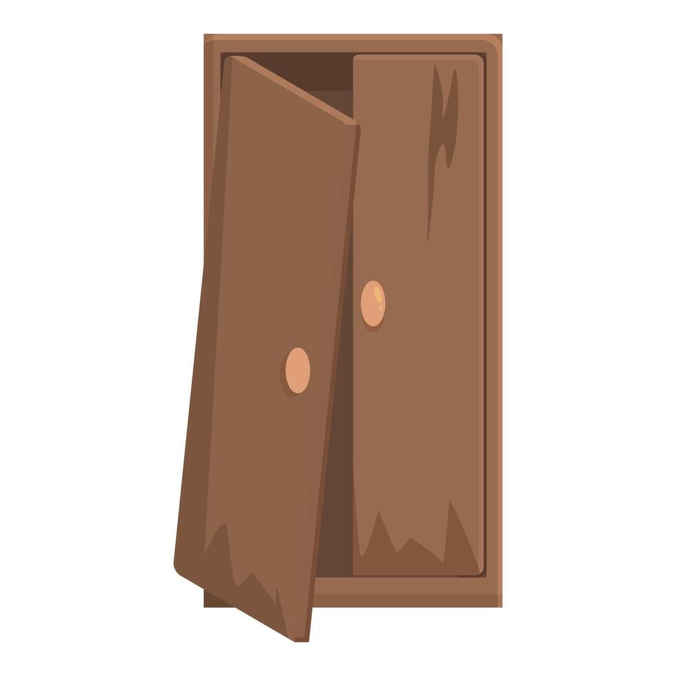 graphic of a brown wooden cartoon wardrobe with open doors vector