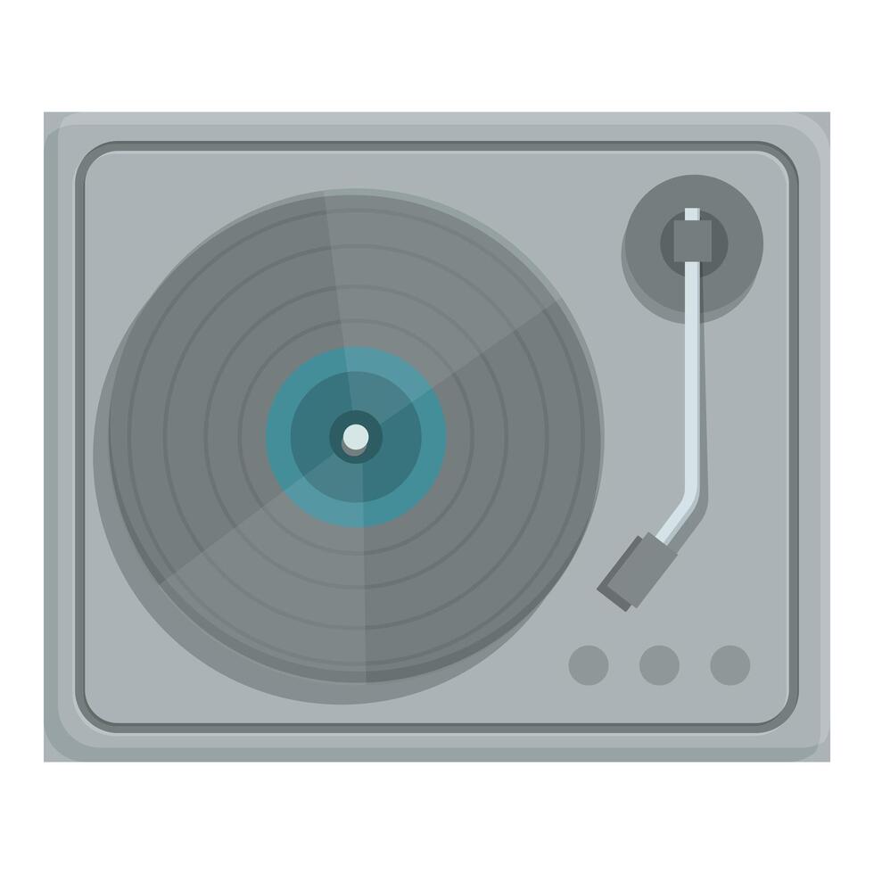 Flat design of a gray turntable, depicting retro music playback equipment vector