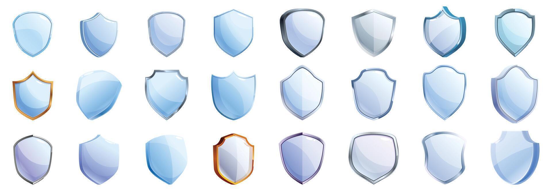Glass protect shield . A collection of blue and silver shields vector