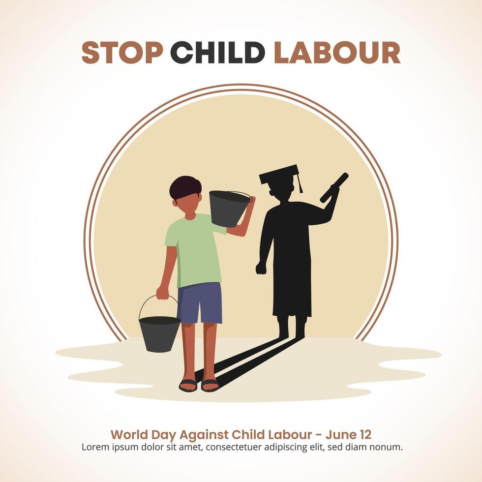World Day Against Child Labour background with a child worker and silhouette vector