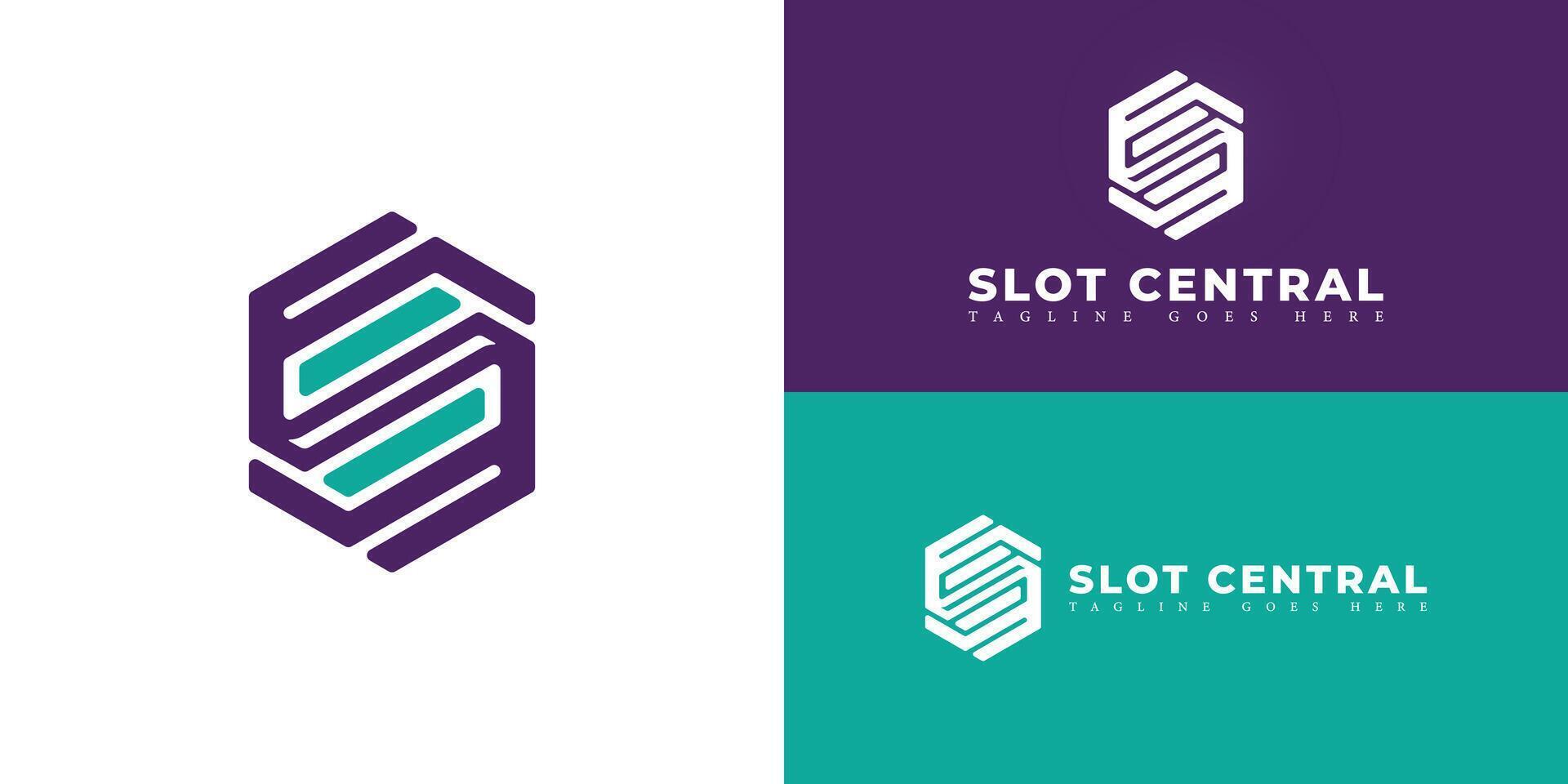 Abstract initial hexagon letter SC or CS logo in purple-blue color isolated on multiple background colors. The logo is suitable for marketing agency company logo design inspiration templates. vector
