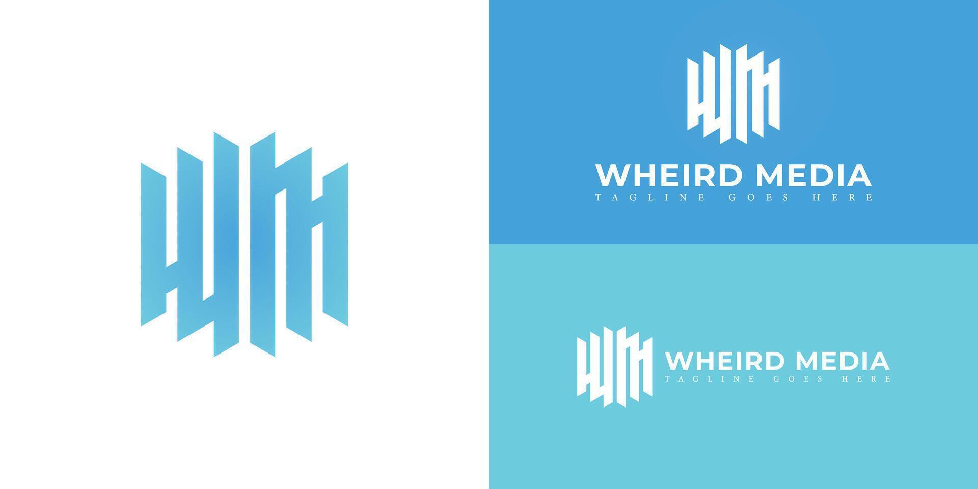 Abstract initial hexagon letter WM or MW logo in gradient blue color isolated on multiple background colors. The logo is suitable for media production company logo design inspiration templates. vector