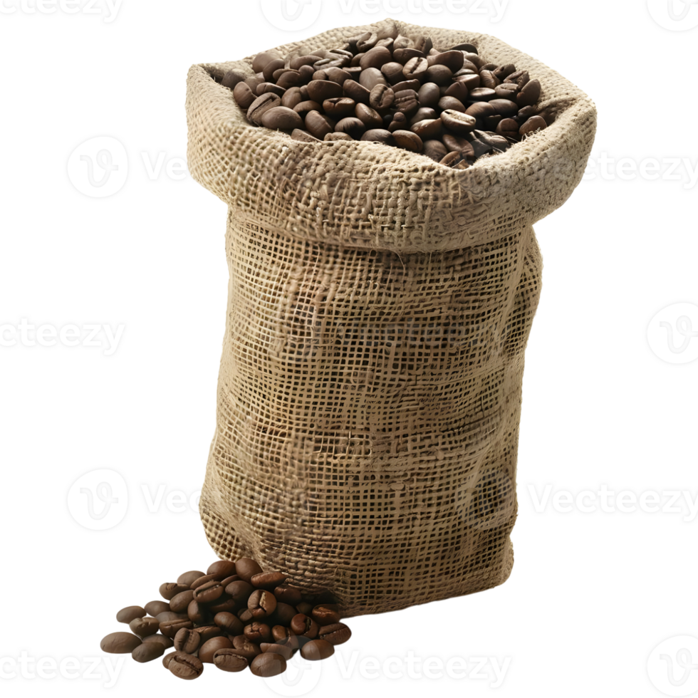 3D Rendering of a Coffee Beans in a Bag on Transparent Background png